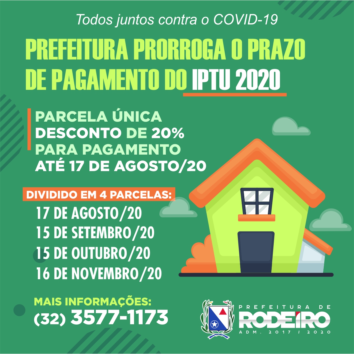 Município prorroga pagamento do IPTU 2020 com início para agosto 