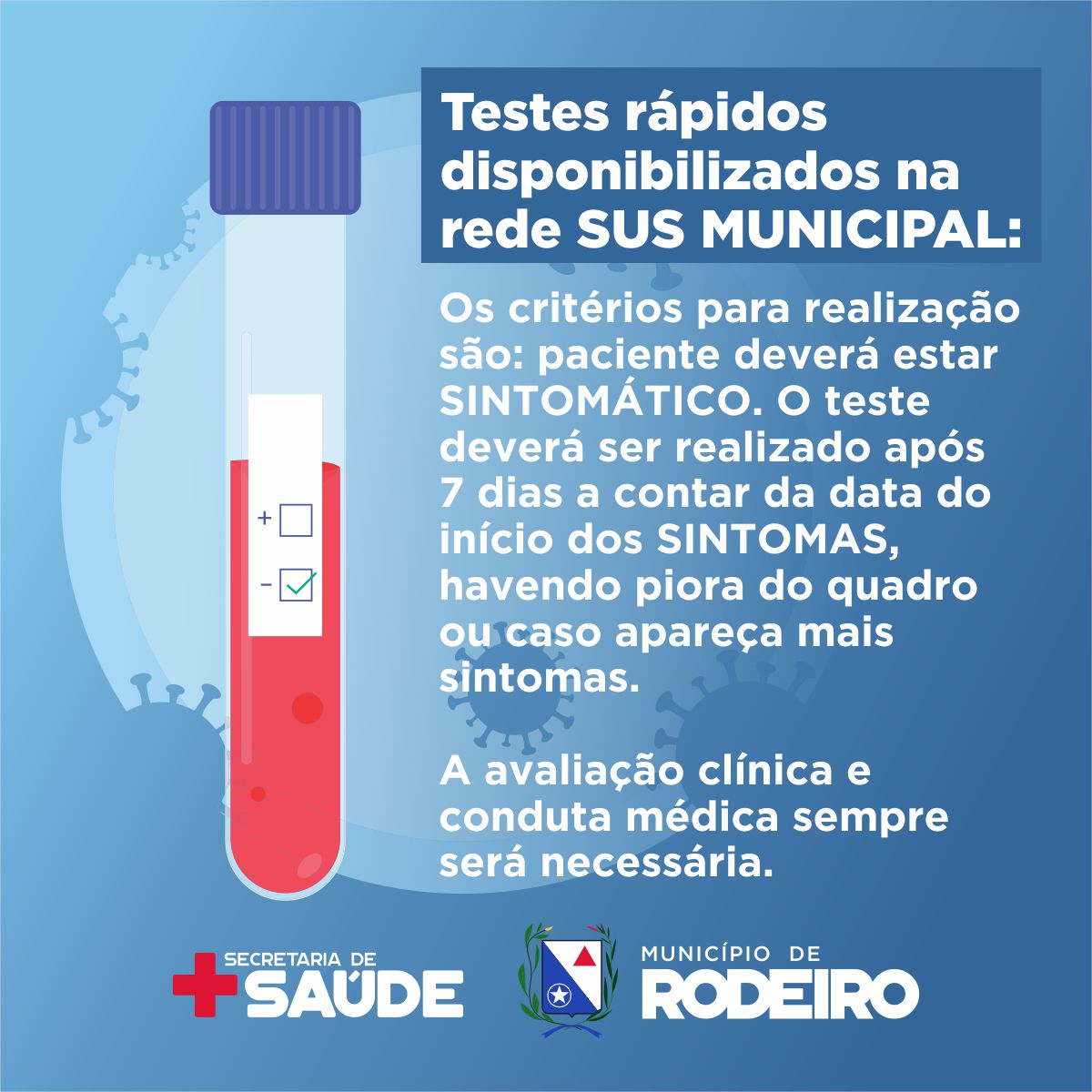 Município de Rodeiro disponibiliza testes rápidos de diagnóstico da Covid-19