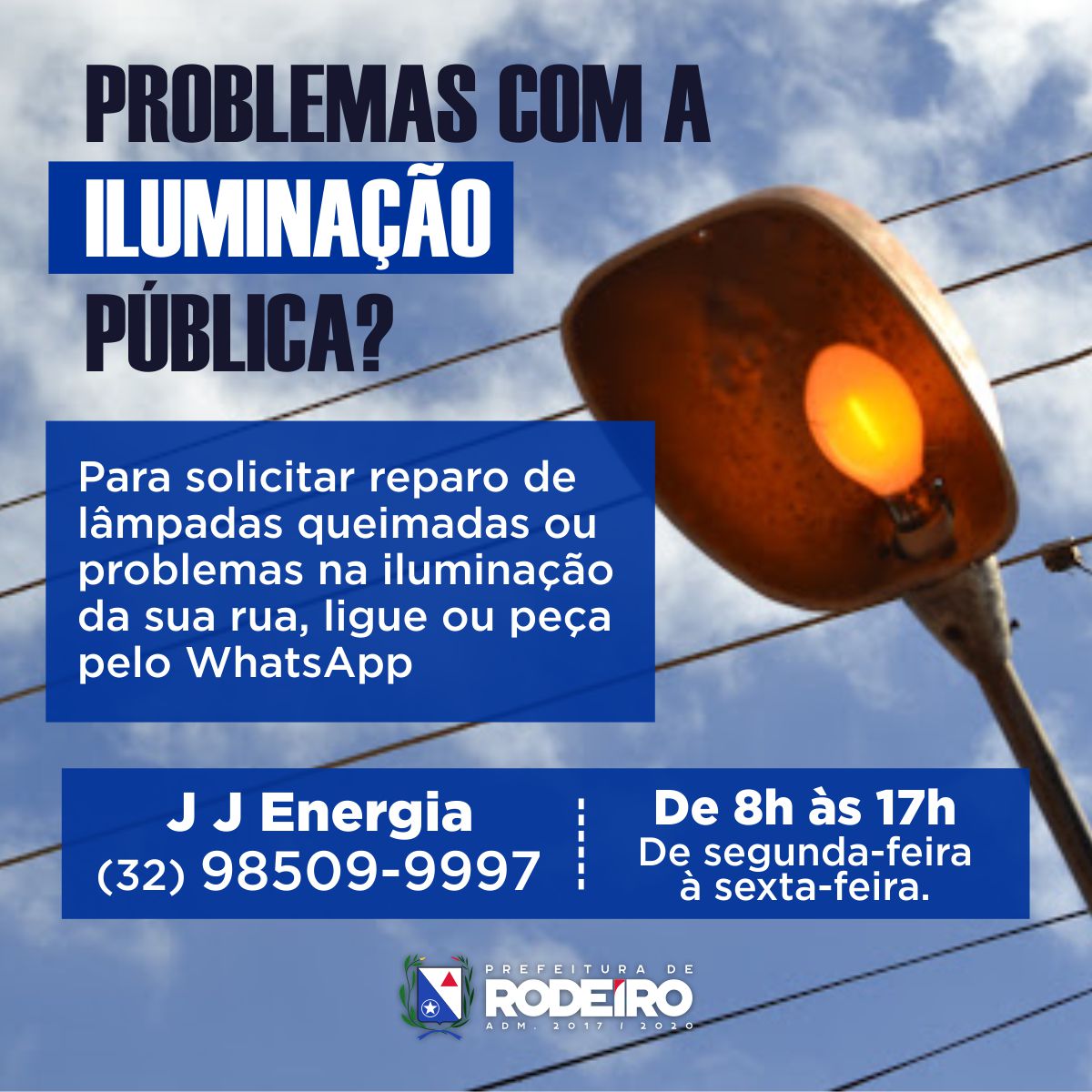 Prefeitura divulga canal no WhatsApp para solicitação de serviços de iluminação pública 