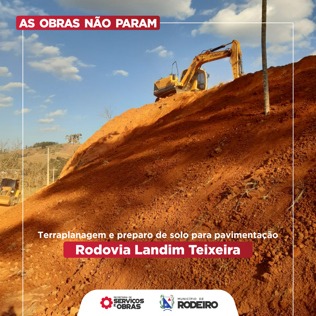 Equipes atuam na preparação do solo para receber a pavimentação na Rodovia Landim Teixeira